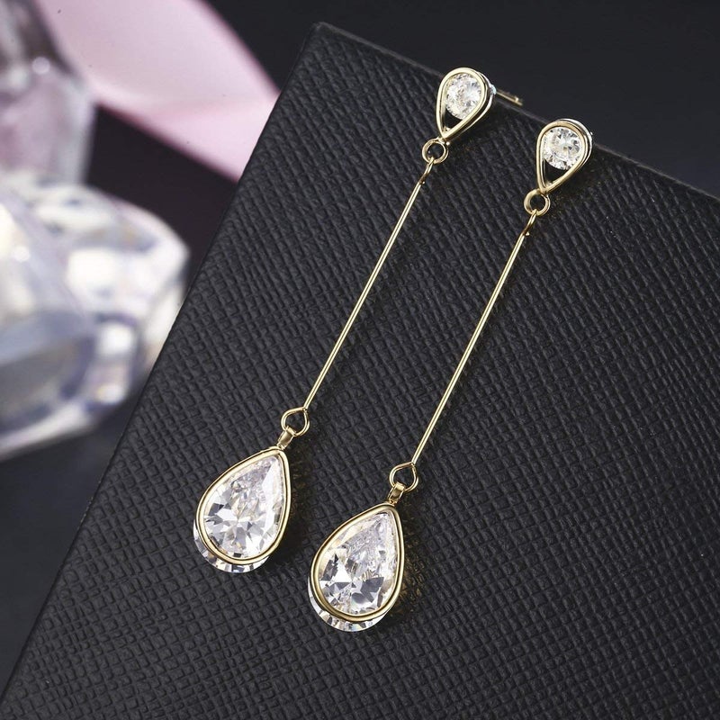 SBLING Cubic Zirconia Teardrop Earrings, Diamond Earrings, Wedding Earrings for Brides Bridesmaids, Bridal Dangle Earrings, Teardrop Crystal Drop earrings for Women Jewelry Gifts - Image 2